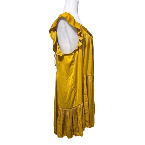 Free People Want Your Love Absinthe in Gold Yellow Mini Ruffle Tie Back Dress - Picture 5 of 10